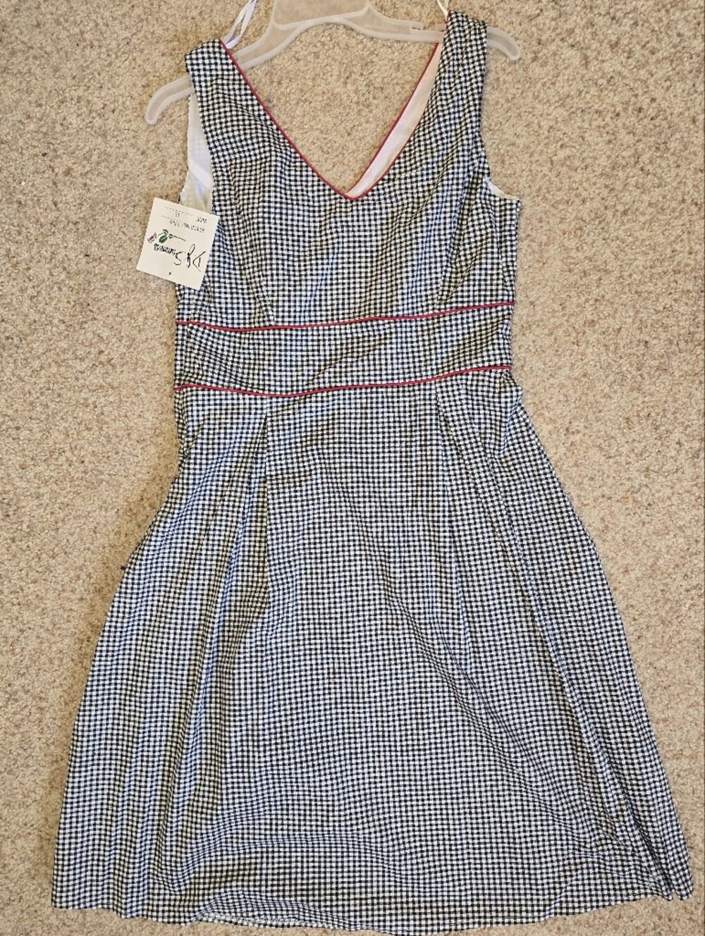 D.J. Summers Gingham Dress with Red Trim - Black and White, size 12 - Picture 2 of 7